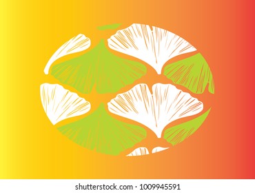 Hand drawn ginkgo leaves world vector pattern template in green, white,yellow and orange colors palette