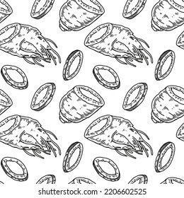 Handgezeichnet Ginseng nahtloses Muster. Vektorgrafik im Skizzenstil. Arzneimittelpflanzenhintergrund. Botanik-Design