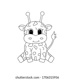 Hand drawn giraffe, of black contour isolated on white background. Design element for coloring book. Vector. 