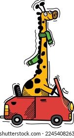 Hand drawn giraffe character illustration, vector