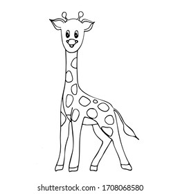 Hand drawn giraffe doodle. Coloring book, design for spiritual relaxation for adults and children, vector illustration isolated on a white background. Doodle Zen