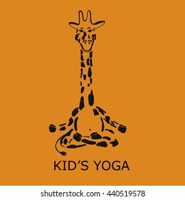a hand drawn giraffe sitting in yoga position called lotus applicable as a logo for yoga centers, yoga lessons; a cartoon design character; doodle; sketchy style