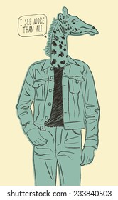 Hand drawn giraffe-man. Vector illustration