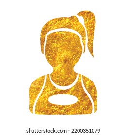Hand drawn Girl avatar icon in gold foil texture vector illustration