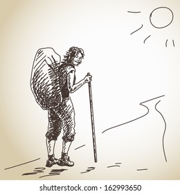 Handgezeichnetes Mädchen-Rucksack-Vektorgrafik