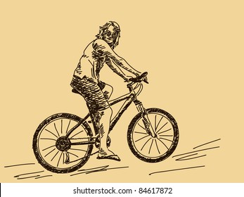 Hand drawn girl cyclist Vector. Visit my portfolio for big collection of hand drawn illustrations
