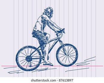 Hand drawn girl cyclist Vector