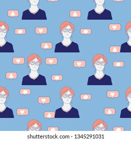 hand drawn girl flat pop art design style vector illustration seamless pattern