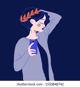 hand drawn girl flat pop art made selfie style vector illustration