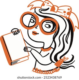 Hand Drawn girl holding up a book