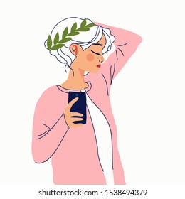 hand drawn girl make selfie  flat pop art style vector illustration