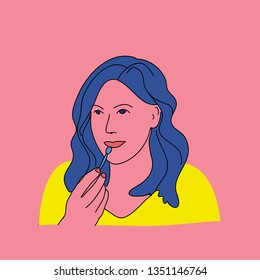 hand drawn girl makeup flat pop art design style vector illustration