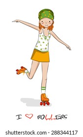 Hand drawn girl skating on roller skates