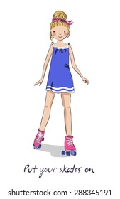 Hand drawn girl skating on roller skates