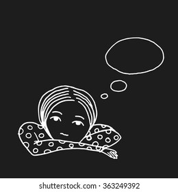 hand drawn girl thinking dreaming blackboard