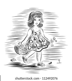 Hand drawn girl walking