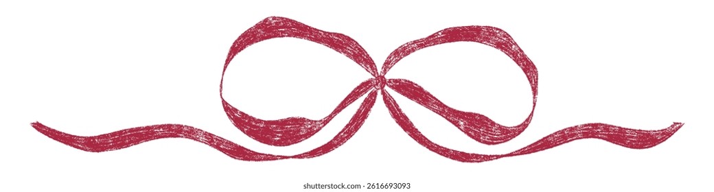 Hand drawn girly coquette bow ribbon. Chalk wavy pencil texture doodle curly border frame. Wedding invitation, greeting card, postcard design, gift logo design. Vintage doodle vector illustration