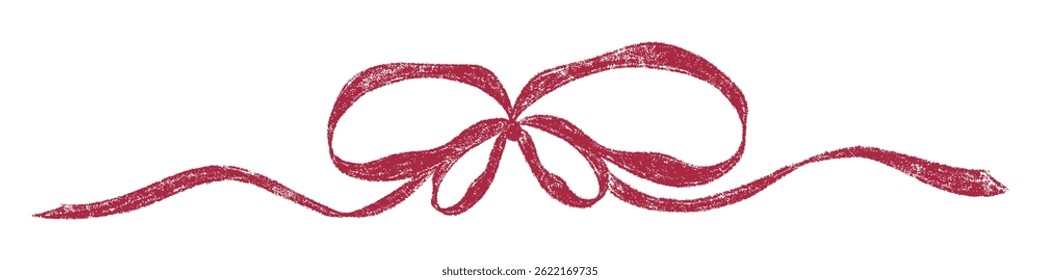 Hand drawn girly coquette bow ribbon. Chalk wavy pencil texture doodle curly border frame. Wedding invitation, greeting card, postcard design, gift logo design. Vintage doodle vector illustration