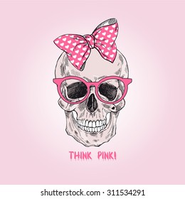 hand drawn glamour girly scull, t-shirt design
