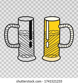 Hand drawn glass of beer isolated on transparent background. Sketch for oktoberfest. Vector illustration.