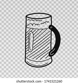 Vidrio dibujado a mano de cerveza aislado en un fondo transparente. Ilustración vectorial.