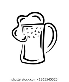Hand drawn a glass of beer. Vector illustration. Doodle, freehand and outline