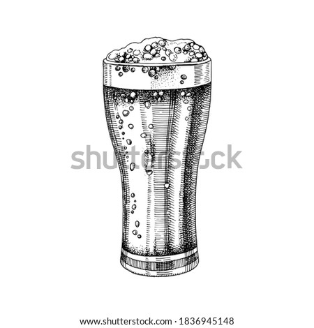 Hand drawn glass of beer. Vector illustration in retro style