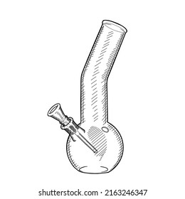 Hand drawn glass bong vector sketch isolated on white background. Device for smoking cannabis. Hookah for marijuana.