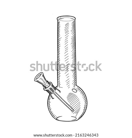 Hand drawn glass bong vector sketch isolated on white background. Device for smoking cannabis. Hookah for marijuana.