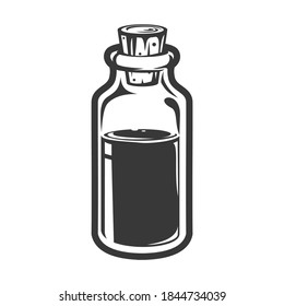 Hand drawn glass bottle in cartoon vintage style isolated on white background. Monochrome vector illustration.