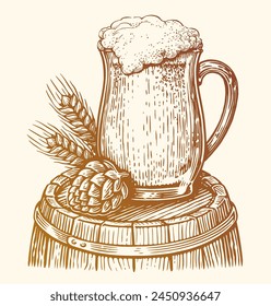 Hand drawn glass goblet with beer drink. Pub, brewery sketch. Vintage vector illustration