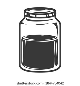 Hand drawn glass jar in cartoon vintage style isolated on white background. Monochrome vector illustration.