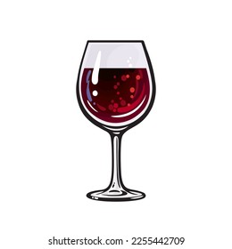 Hand drawn glass of red wine. Wineglass icon. Vector illustration isolated on white background.