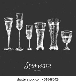 hand drawn glass stemware bottle