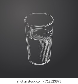 Hand Drawn glass of water Sketch Symbol isolated on chalkboard. Vector kitchenware Element In Trendy Style