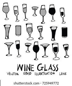 Hand drawn glass wine isolated. Vector sketch black and white background illustration icon doodle