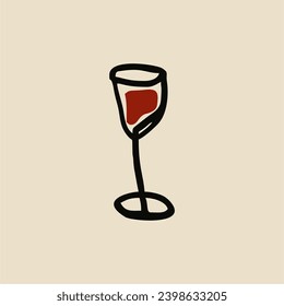 Hand drawn glass of wine. Vector illustration. Modern contemporary art, fashion drawing. Simple minimal drawing.