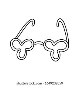 Hand drawn glasses clover doodle sign symbol vector illustration, outline icon isolated on white background. Design for label, poster, greeting card, Saint Patricks day, coloring book, print , t-shirt