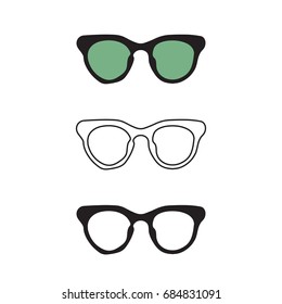 Hand drawn glasses outline set. Fashion summer Sunglasses. Vector isolated on white backogrund.