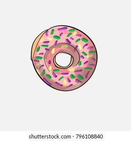 hand drawn glazed donut vector