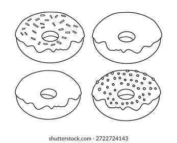 Handgezeichnete glasierte Donuts Linie Kunstsammlung