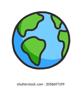 Dibujo de dibujos a mano en globo, dibujo del doodle del planeta Tierra