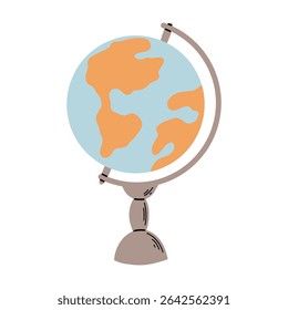 Hand Drawn Globe, Flat Cartoon Vector Illustration
