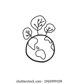  Hand drawn globe icon on the theme of ecology. Save the world vector illustration. cartoon style vector isolated