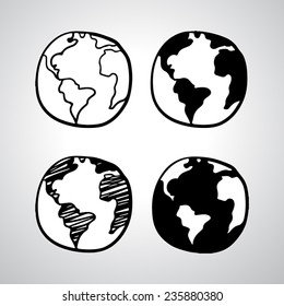 Hand Drawn Globe Icon. Vector Illustration