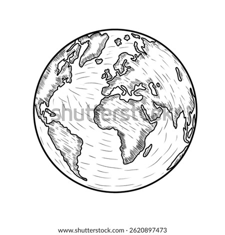 Hand drawn globe on white background, Sketchy earth illustration, Vector globe in handmade style