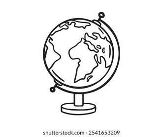 Hand Drawn globe outline doodle. Side globe sketch icon. Vector illustration Isolated on white. Vector illustration