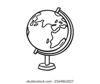 Hand Drawn globe outline doodle. Side globe sketch icon. Vector illustration Isolated on white. Vector illustration