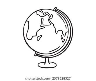 Hand Drawn globe outline doodle. Side globe sketch icon. Vector illustration Isolated on white. Vector illustration