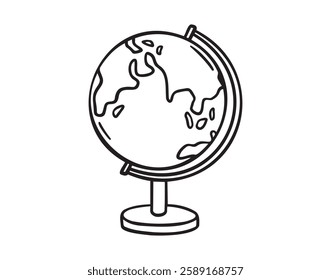 Hand Drawn globe outline doodle. Side globe sketch icon. Vector illustration Isolated on white. Vector illustration